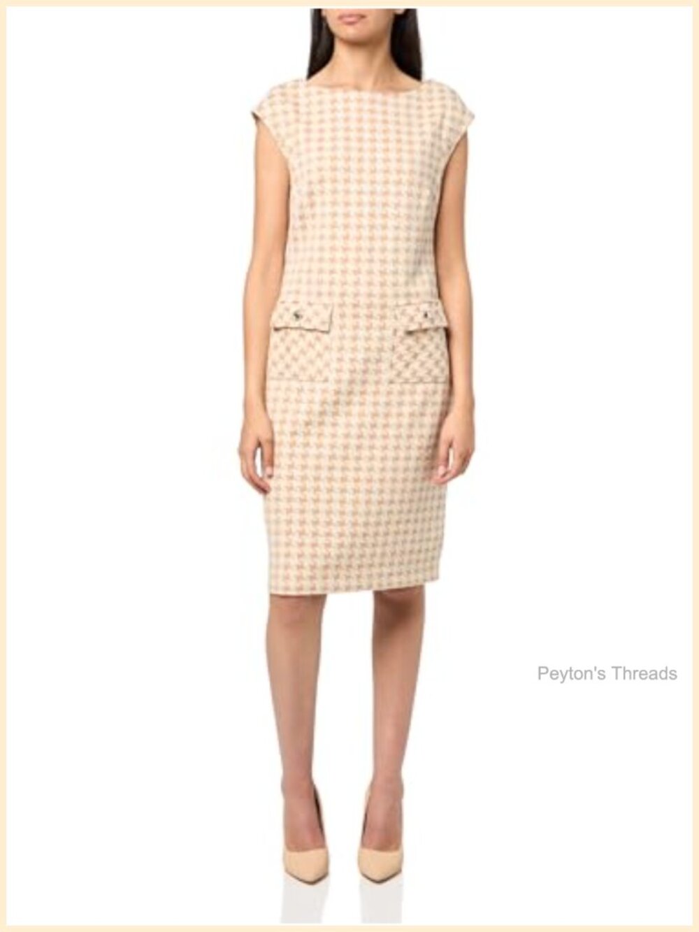 Cap Sleeve Crew Neck Sheath Dress with Hip Pockets
